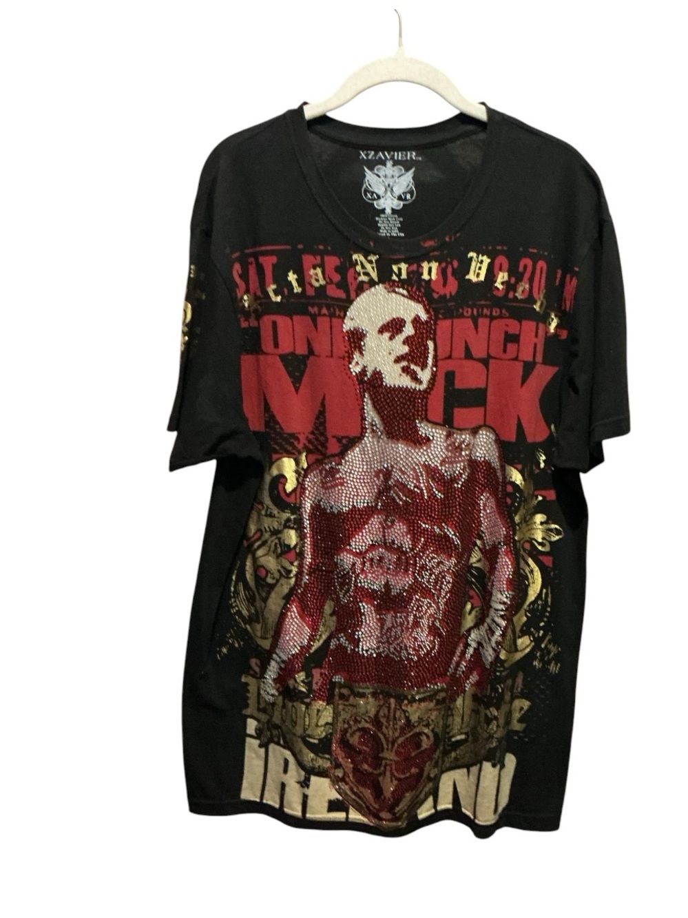 XZAVIER Vintage Y2K UNISEX  STREET FABRIC Graphic Black T- Shirt with Rhinestone